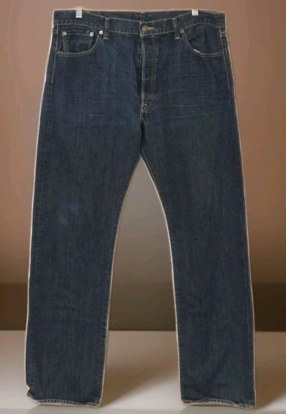 Levis 501 Jeans Men's 36x32 Button Fly Dark Wash Denim Straight Leg Distressed